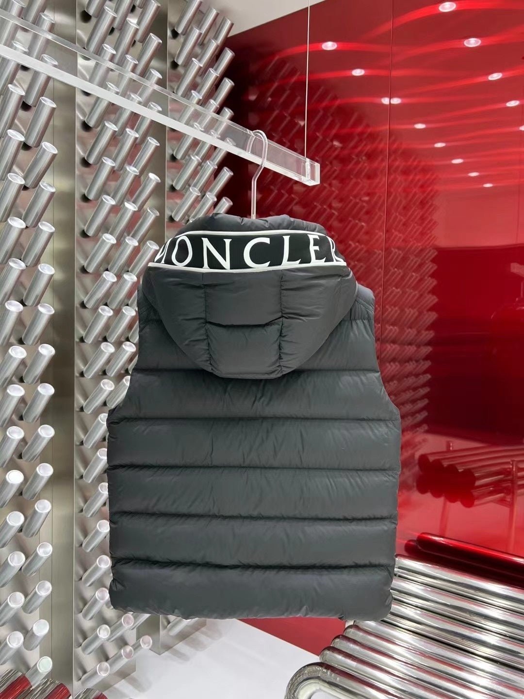 Moncler Dark Grey Hooded Down Puffer Vest