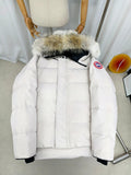 Canada Goose White Expedition Parka with Fur-Trimmed Hood