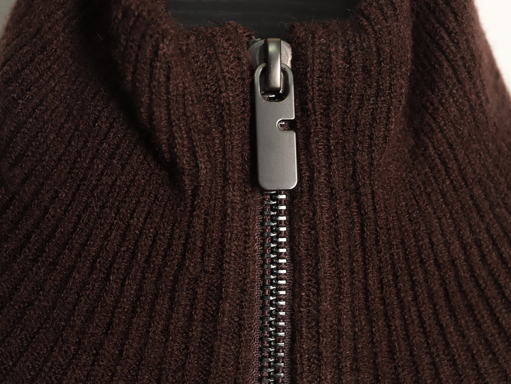 Burberry Equestrian Emblem Half-Zip Knit Sweater - Dark Brown